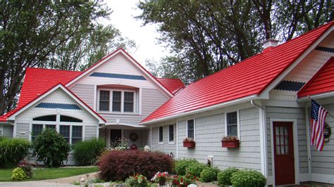 red and tan metal roof house|houses with red shingle roofs.